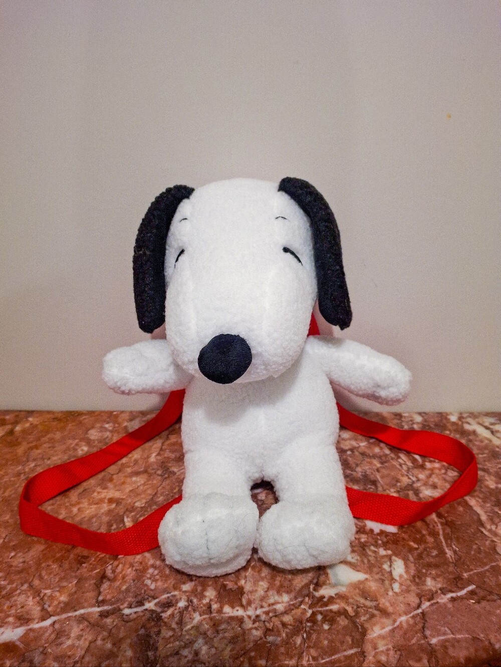 Snoopy Plush White & Black Backpack with Red Straps